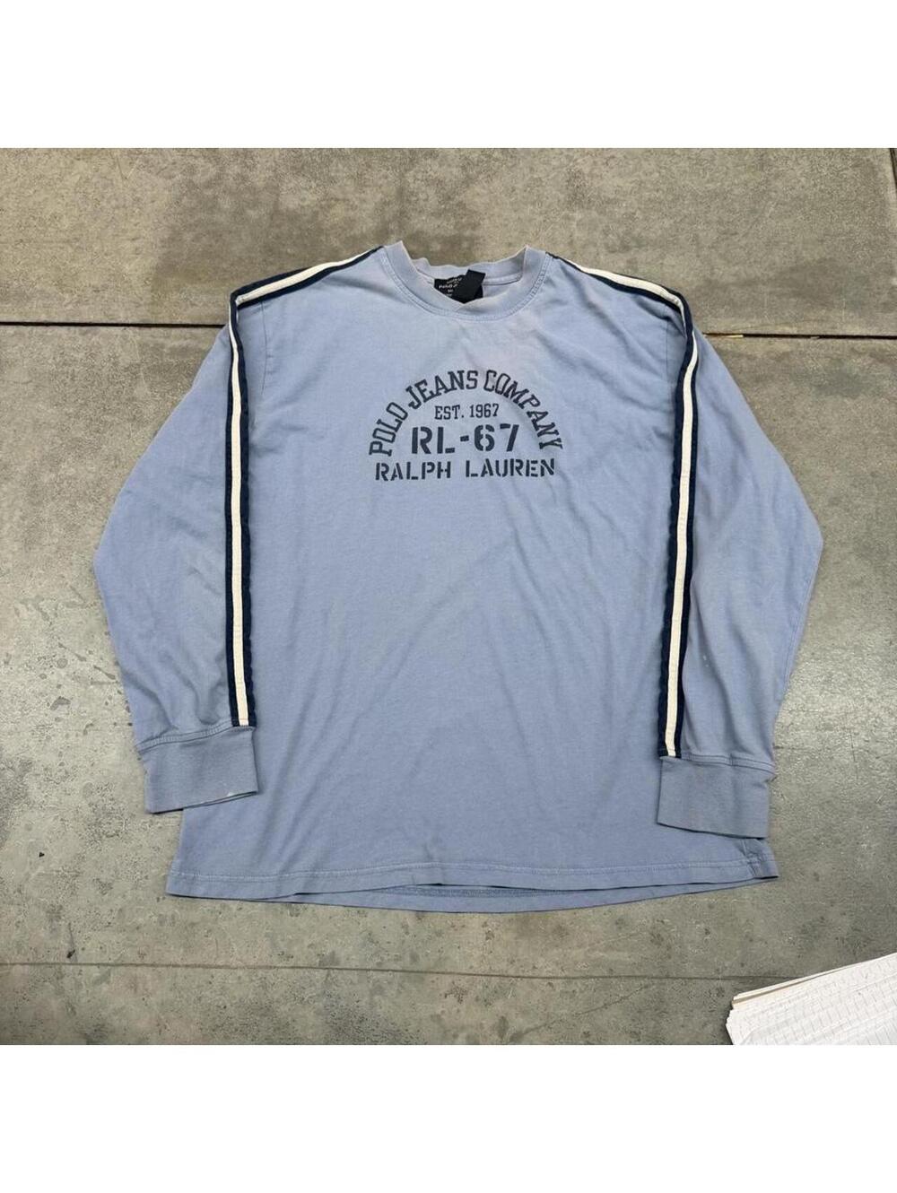 vintage polo jeans ralph lauren baby blue spell out shirt size medium=